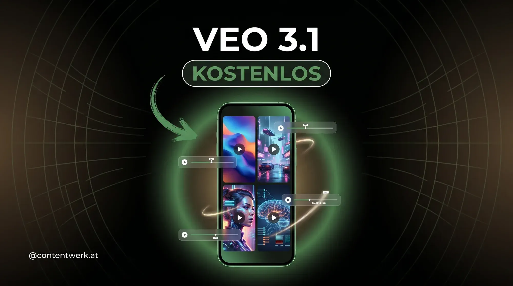 Smartphone-Display mit KI-generierten Video-Frames, Google Veo 3.1 kostenlos für Creator