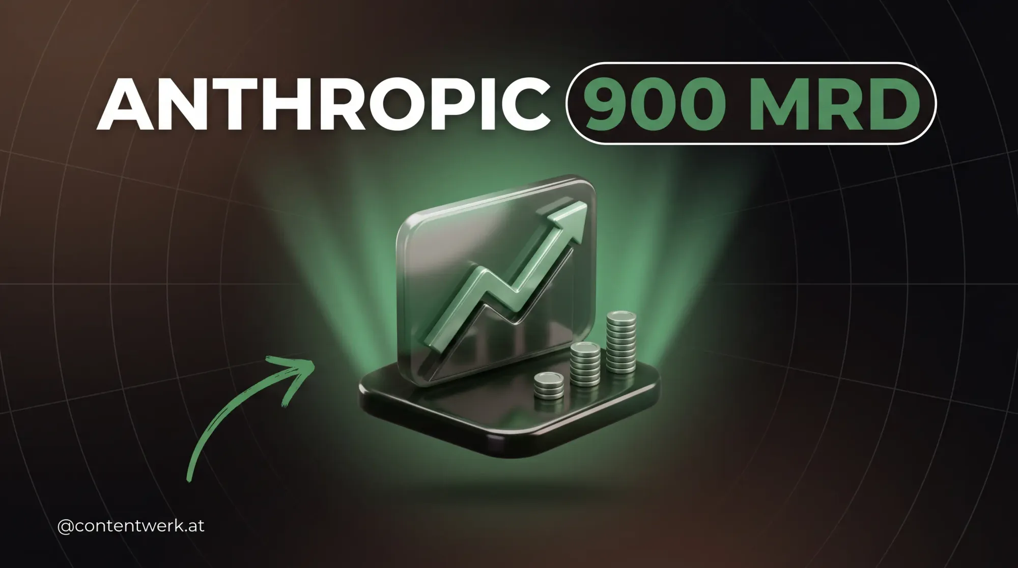 Anthropic 900 Milliarden Valuation Cover mit steigender Line-Chart und Coin-Stacks fuer ContentWerk Solos