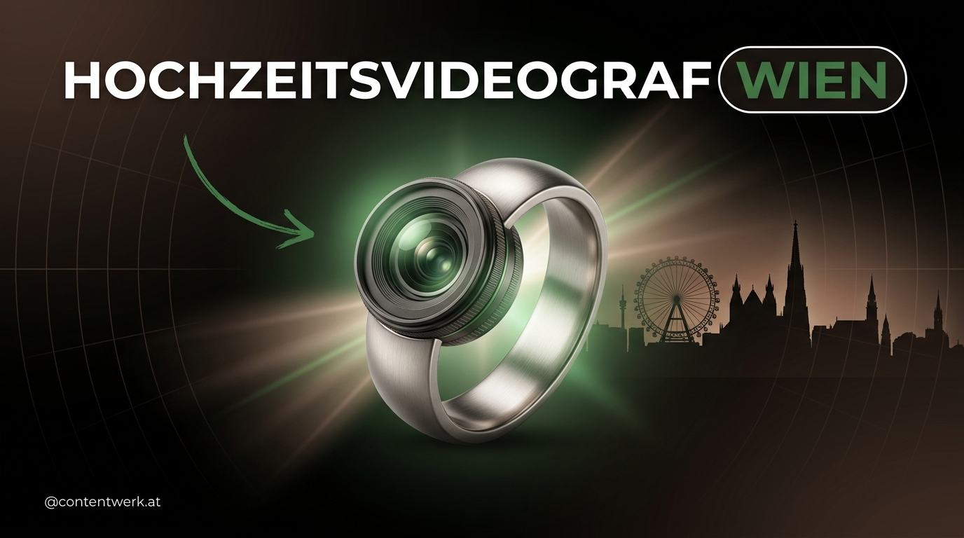 Hochzeitsvideograf Wien Cover mit Wiener Skyline und Kameralinse