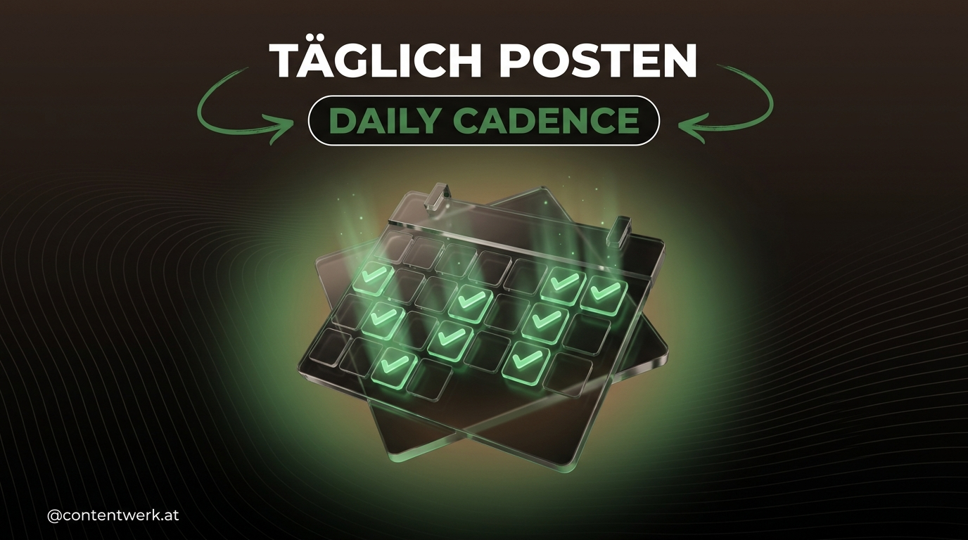 Nate Herk Daily Cadence Cover mit 3D-Kalender-Grid für DACH-Solopreneur-Posting-Strategie