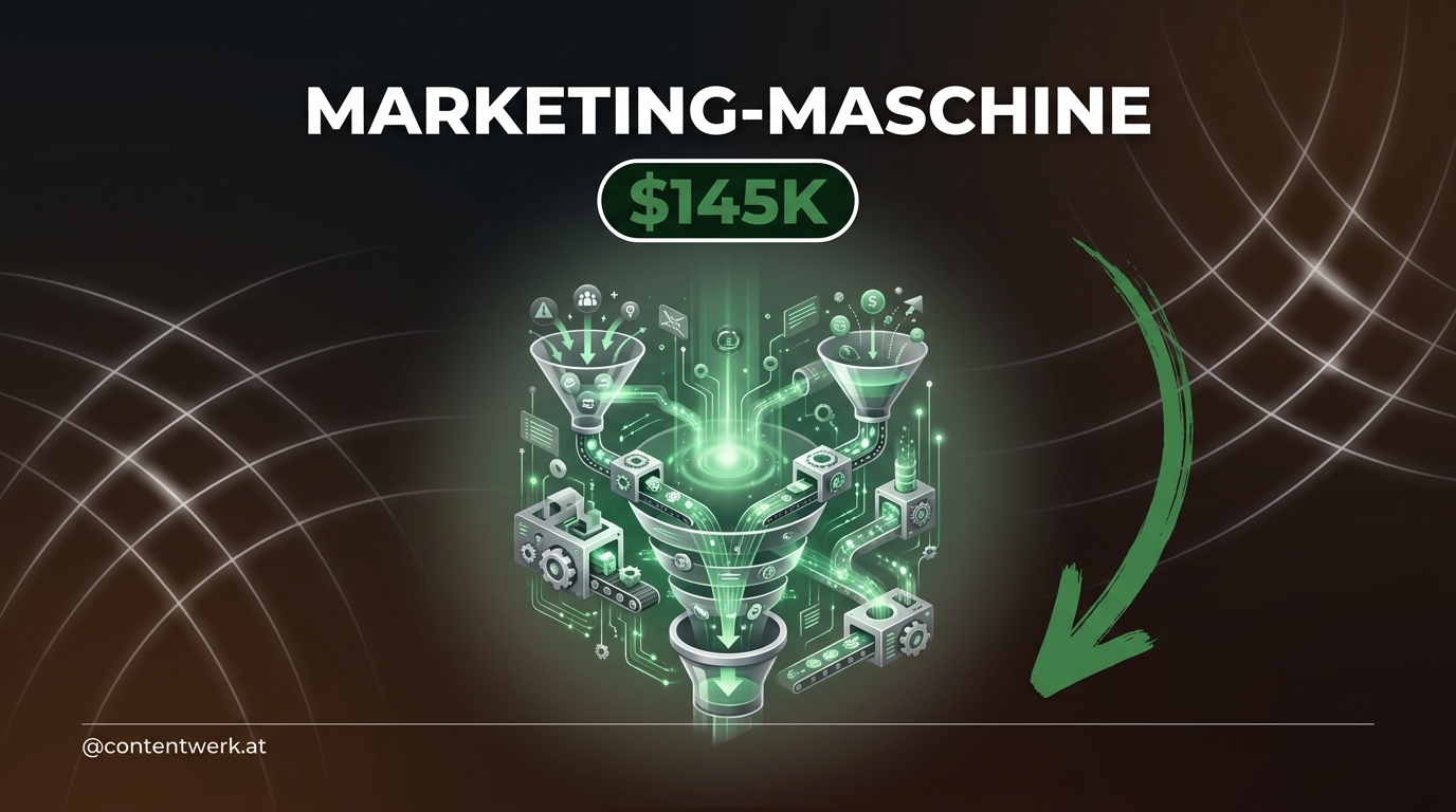 Marketing-Maschine 145K Cover mit 3D-Funnel-Visualisierung für Claude Code Adaption-Pfade