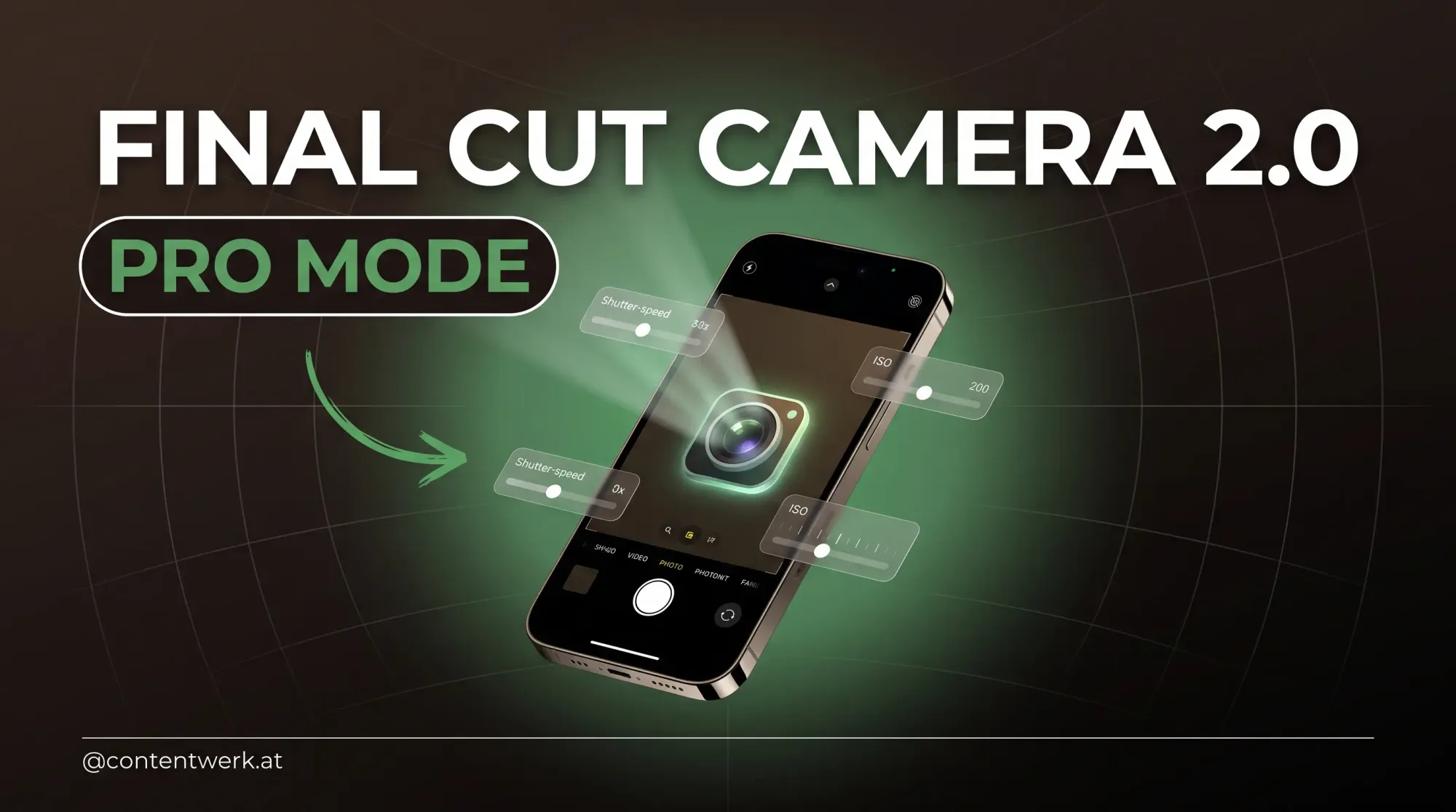 Final Cut Camera 2.0 Pro-Mode Cover mit Smartphone und Pro-Control-Widgets fuer Creator