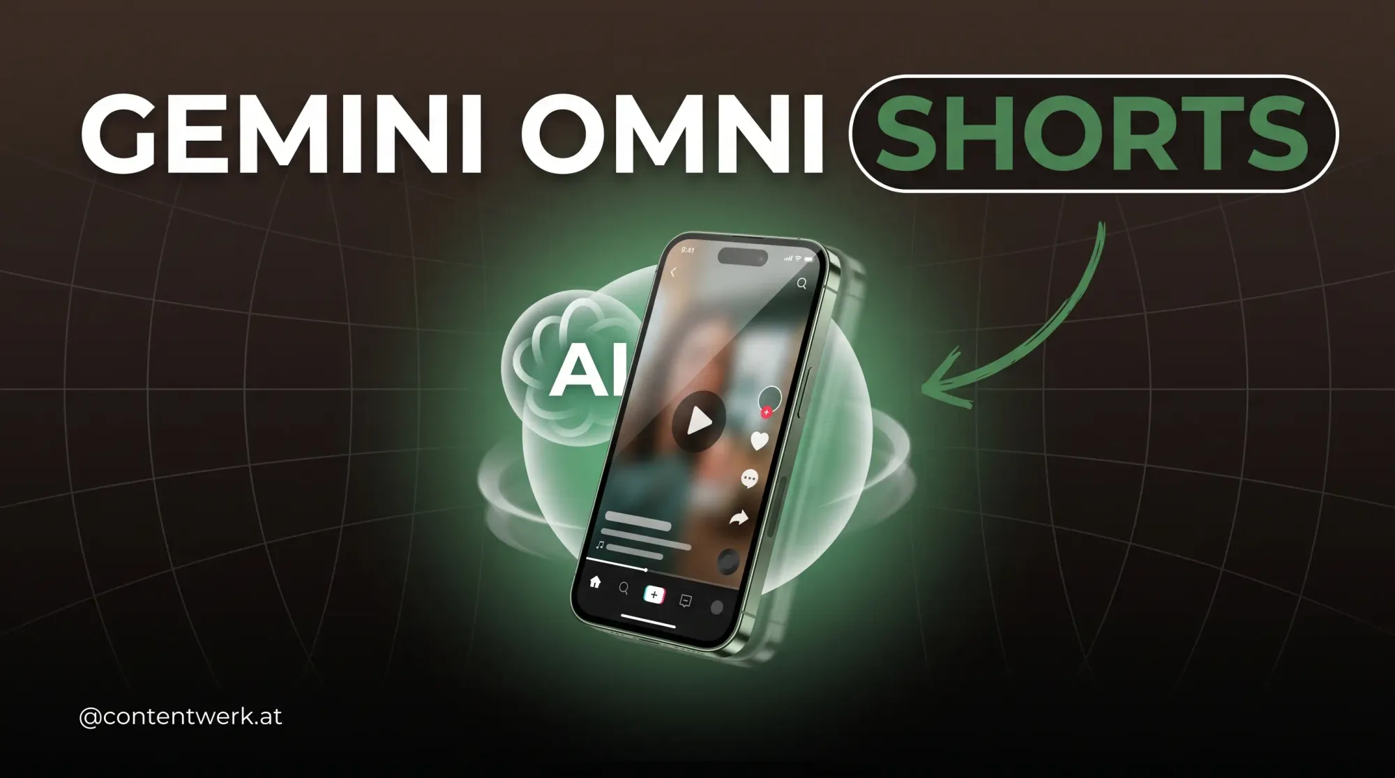 Gemini Omni Cover mit Smartphone und KI-Aura im ContentWerk-Stil fuer YouTube-Shorts