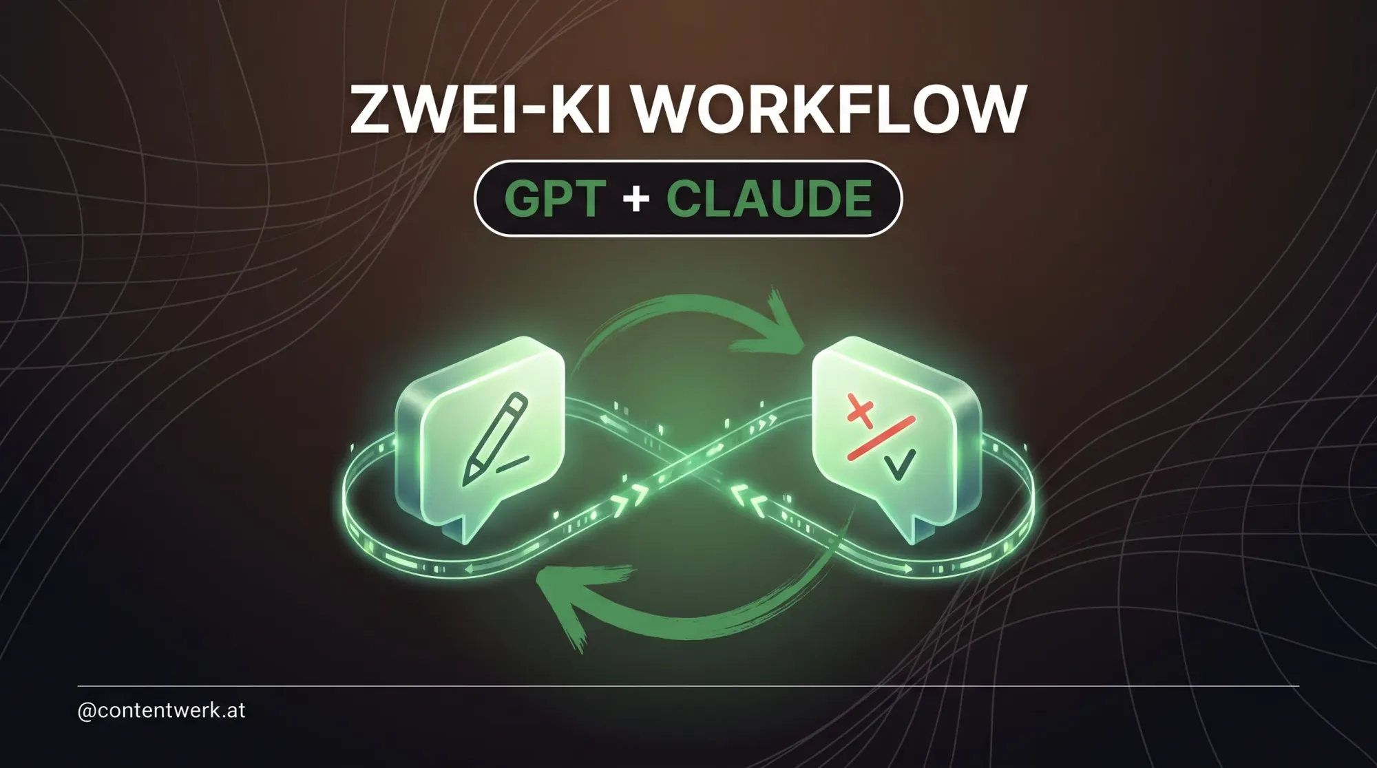 Zwei-KI-Workflow Cover für ContentWerk-Artikel: GPT entwirft und Claude prüft als Editor