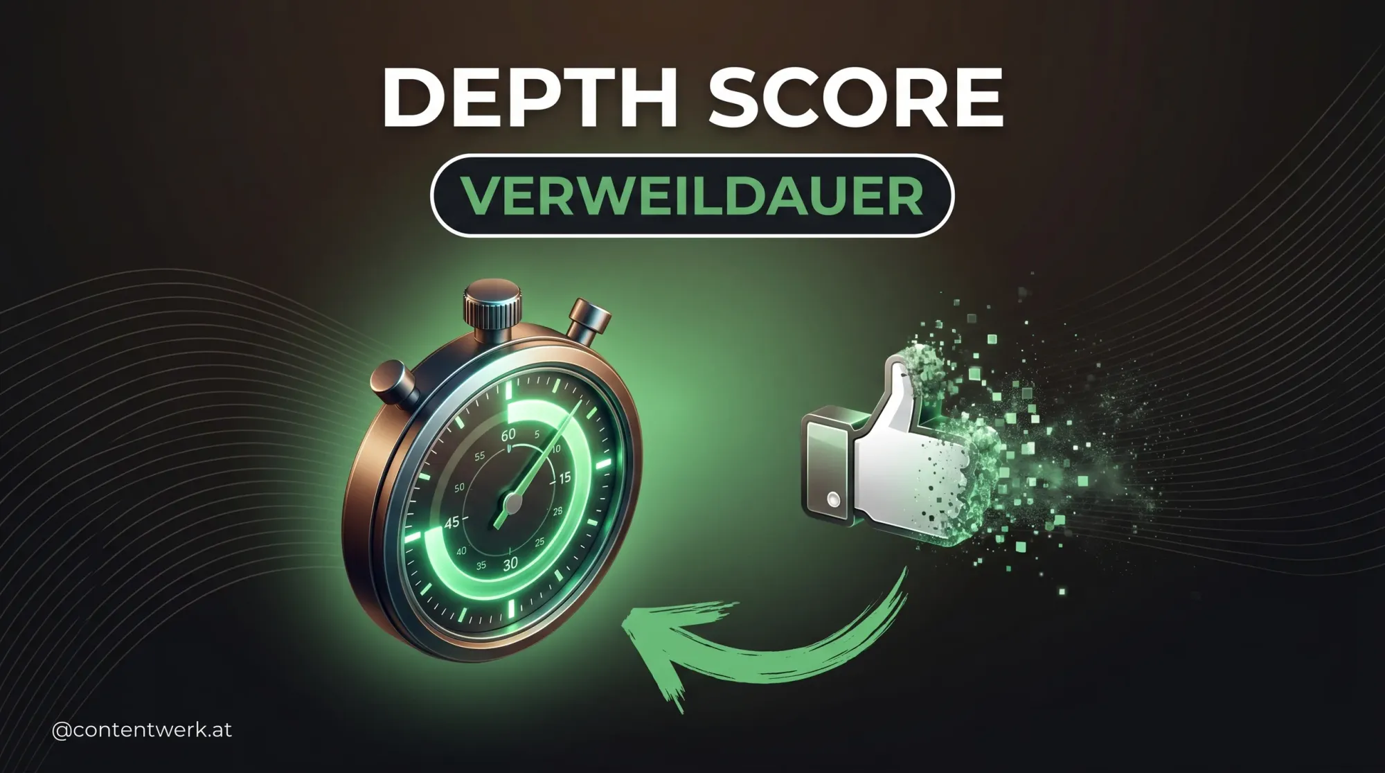 LinkedIn Depth Score Cover: Stoppuhr ersetzt verblassenden Daumen für ContentWerk Algorithmus-Analyse 2026