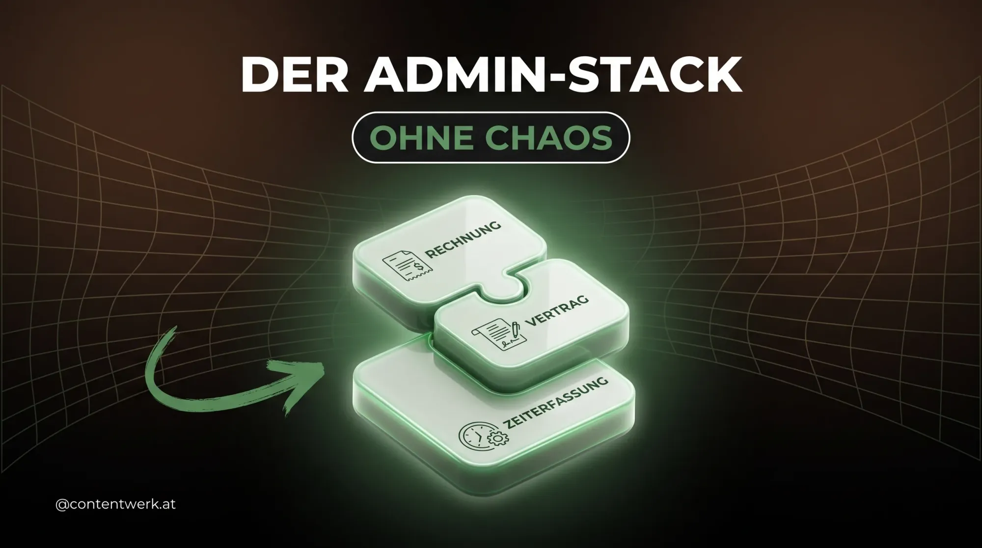 Cover mit gestapelten Tool-Kacheln zum Thema Admin Tools Selbststaendige ohne Chaos