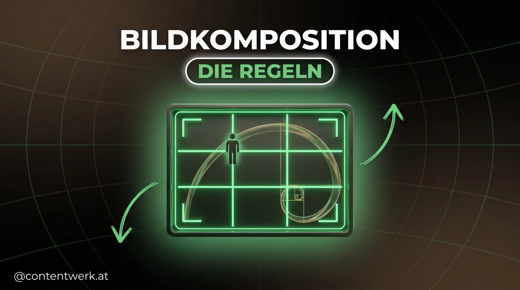 Cover zu Bildkomposition Video mit gruenem Drittel-Raster und Silhouette am Schnittpunkt