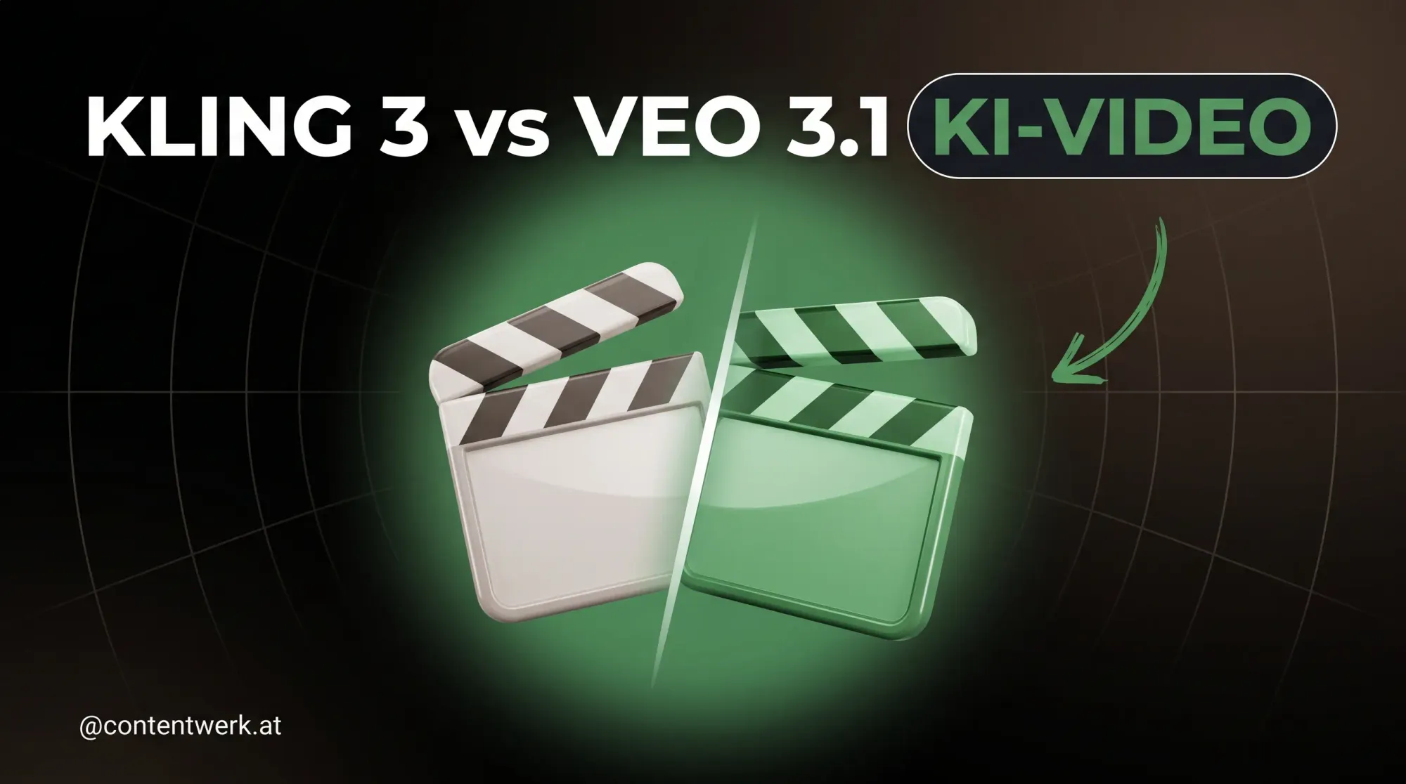 Vergleichsgrafik Kling 3.0 vs Veo 3.1 KI-Video-Tools für Selbstständige mit zwei Filmklappen-Icons