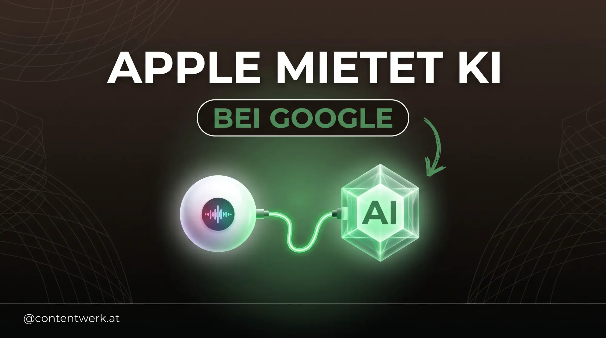 Grafik zeigt Apple-Sprachassistent der seine KI an Google Gemini auslagert, Thema Siri Gemini Deal.