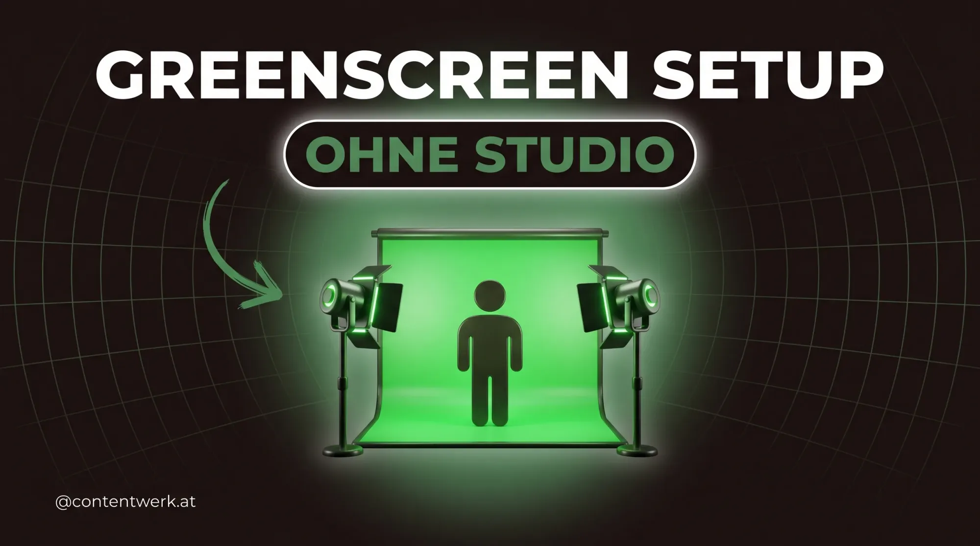 Greenscreen Setup günstig: glühender grüner Hintergrund mit Silhouette und zwei Lichtern