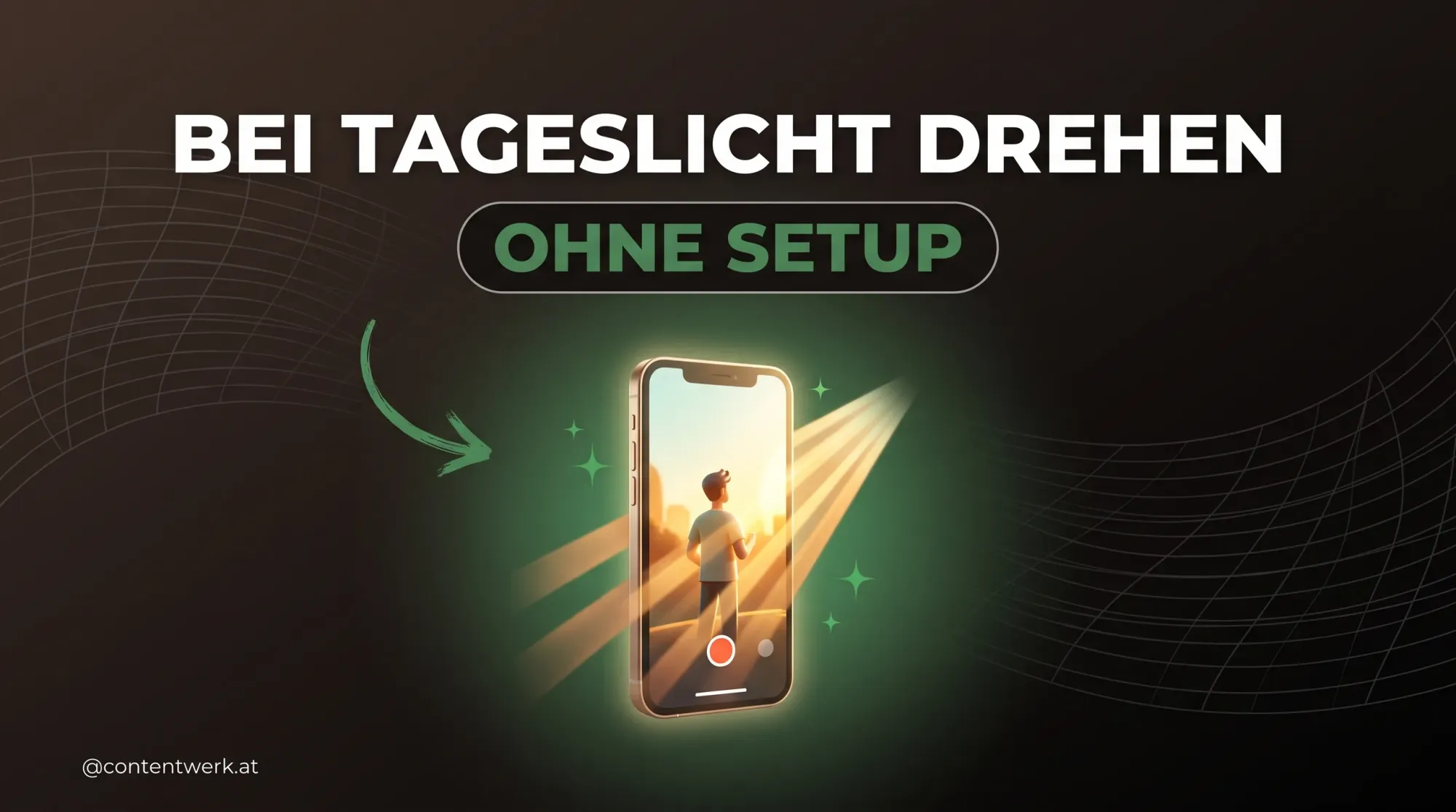 Cover bei Tageslicht filmen, Smartphone filmt Person im warmen Golden-Hour-Sonnenlicht