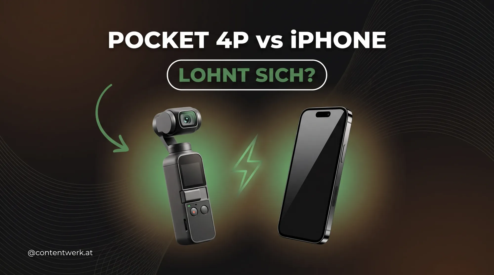 DJI Osmo Pocket 4P und iPhone im Vergleich, Cover-Grafik zur Vlogging-Kamera-Entscheidung für Solo-Creator 2026.