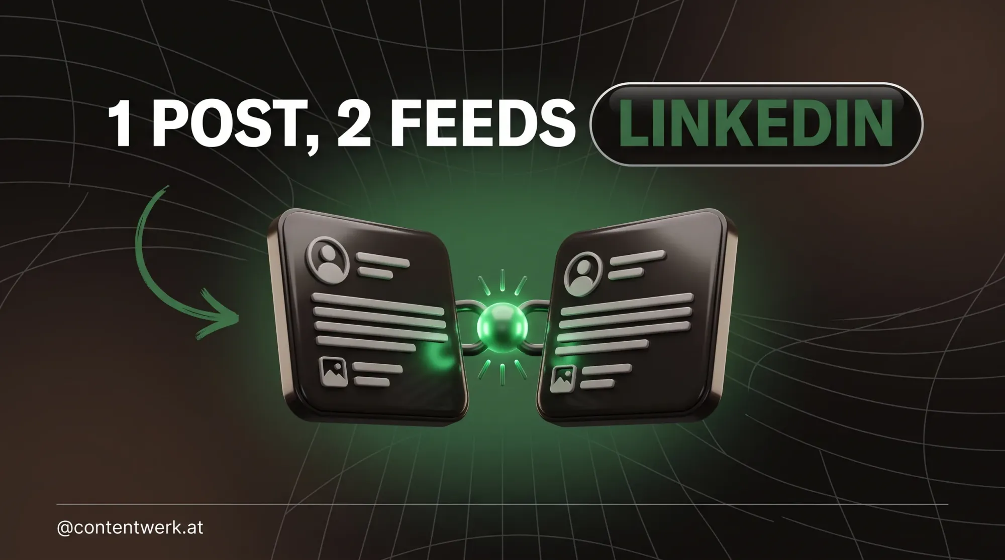 LinkedIn Collab Posts Grafik: ein Beitrag erscheint gleichzeitig in zwei verbundenen Feeds