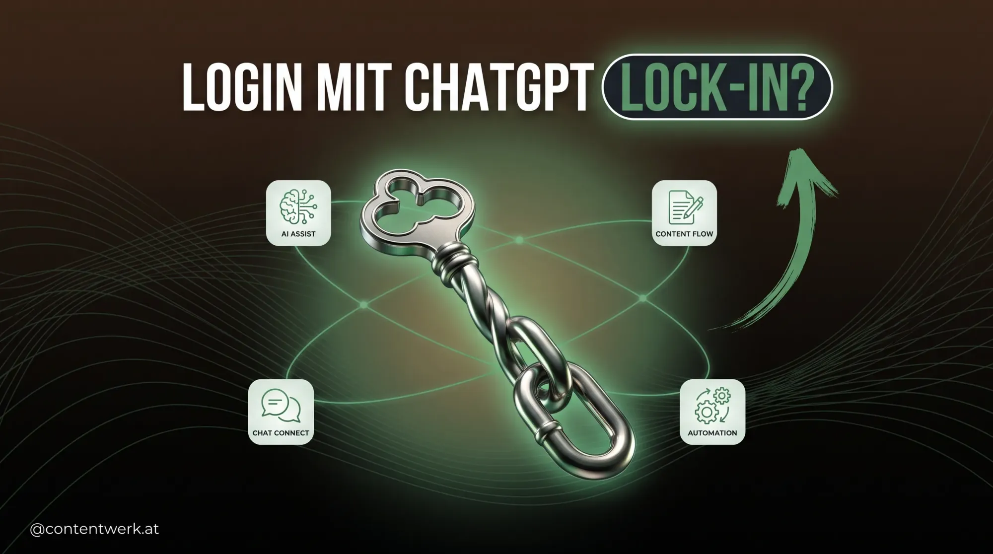 Cover zum Login mit ChatGPT: Schluessel-Grafik mit Kettenglied als Symbol fuer Lock-in-Risiko
