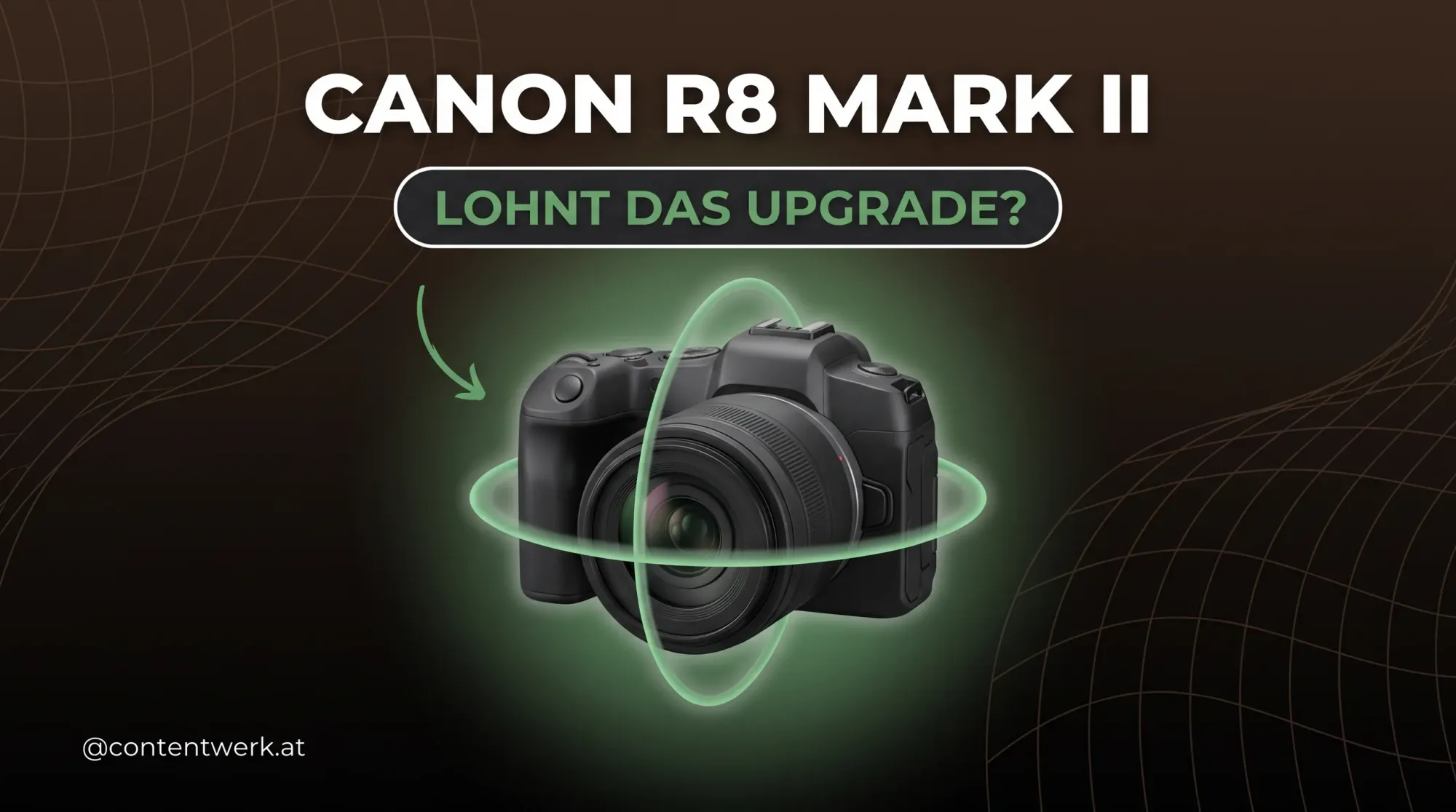 Canon R8 Mark II Upgrade für Video: spiegellose Kamera mit Stabilisator-Ringen als 3D-Grafik