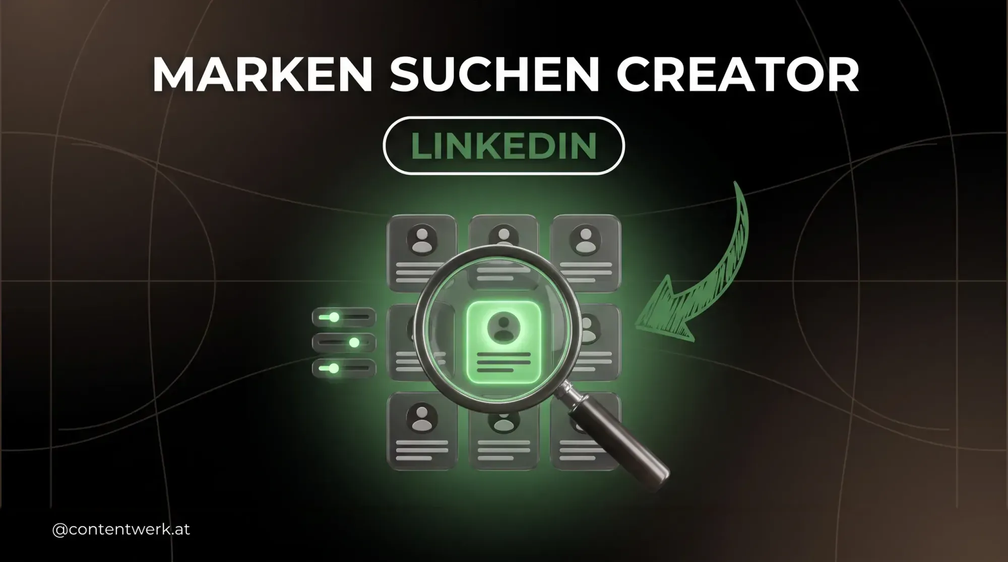 LinkedIn Creator Marketplace: Lupe über Profilkarten, Marken suchen Creator nach Branche und Publikum