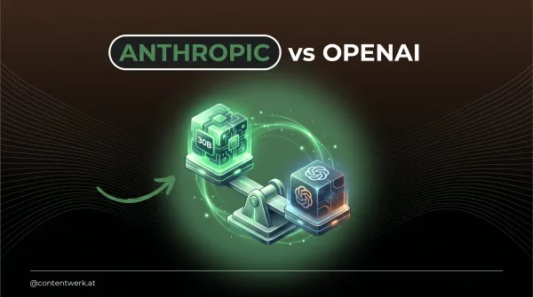Anthropic schlägt OpenAI Business: 3D-Waage mit 30 Milliarden ARR Indikator in ContentWerk-Optik.