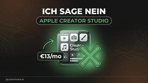 Apple Creator Studio 13 Euro pro Monat: gruenes X-Mark auf App-Tile als Ablehnung