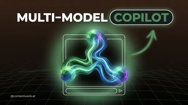 Multi-Model Copilot Setup mit drei verbundenen KI-Orbs in ContentWerk-Design für Selbstständige