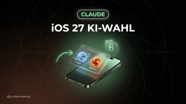 iPhone mit iOS 27 Settings-Menü zeigt KI-Provider-Wahl zwischen Claude und ChatGPT für Apple Intelligence