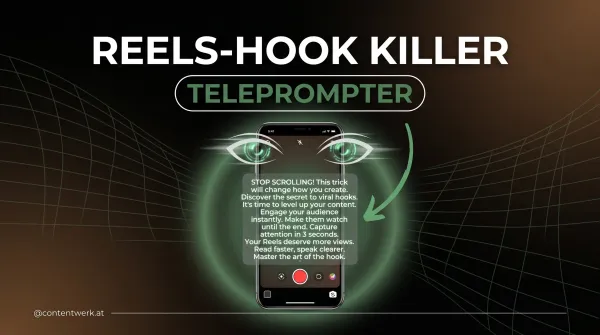 Instagram Reels Teleprompter Feature 2026 Hook-Killer Visualisierung mit Smartphone und lesenden Augen