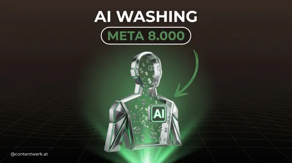 AI Washing Konzept mit Meta Layoffs 8.000 Mai 2026 hohlem AI-Anzug als Symbol fuer vorgeschobene KI-Begruendung