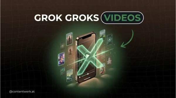 Grok versteht Videos: Smartphone mit KI-Scan-Beam analysiert vertikales Reel fuer Solopreneur-Workflow ContentWerk