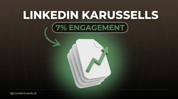 LinkedIn Karussells Cover mit PDF-Slide-Stack und gruenem Engagement-Arrow fuer ContentWerk