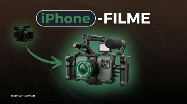 iPhone 17 Pro Max in einem Cinema-Cage-Rig mit Handles und Lens-Ring für professionelle Filmproduktion