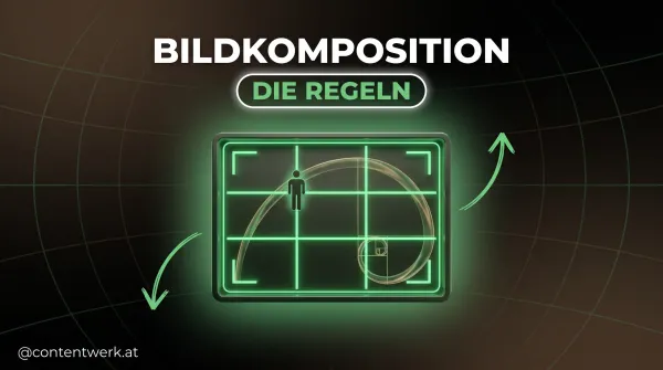 Cover zu Bildkomposition Video mit gruenem Drittel-Raster und Silhouette am Schnittpunkt