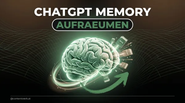3D-Gehirn aus Memory-Karten, einzelne werden geloescht — ChatGPT Memory aufraeumen fuer bessere Outputs