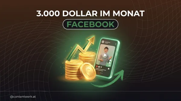 ContentWerk Cover zu Facebook Content Monetization mit 3D-Goldmünzen und Dollar-Betrag für Solo-Creator
