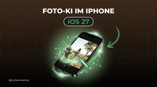 iOS 27 Foto-KI Cover mit Smartphone das per KI ein stoerendes Objekt aus dem Bild entfernt