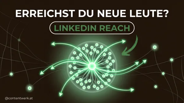 Netzwerk-Diagramm zur LinkedIn Reach-Metrik mit Pfeilen aus der inneren Bubble zu neuen externen Kontakten.