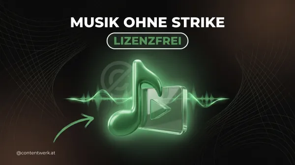 Cover zu lizenzfreie Musik Video mit gruener Musiknote, Audio-Wellenform und durchgestrichenem Copyright-Symbol
