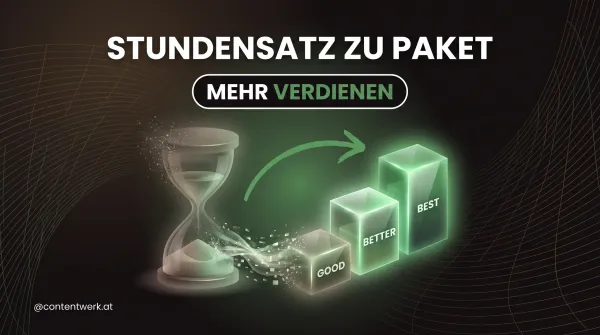 Cover Pakete statt Stundensatz, Stundenglas wird zu drei gruenen Good-Better-Best-Paketen
