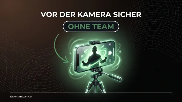 Cover vor der Kamera sicher reden, glowing Smartphone auf Stativ filmt selbstbewusste Sprecher-Silhouette