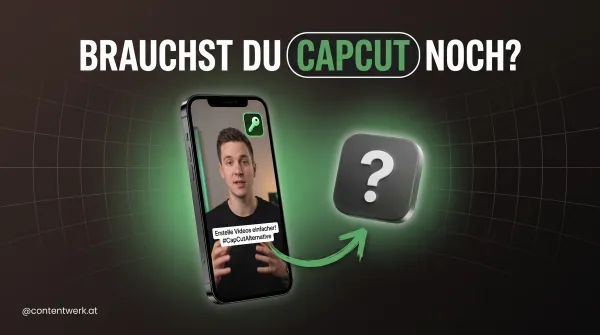 Smartphone mit In-App-Video-Editor, Untertitel und Green Screen, ContentWerk Cover zu CapCut Alternativen fuer Solo-Creator 2026