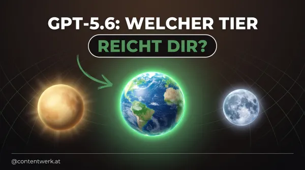 Drei GPT-5.6 Tiers als Kugeln, mittlerer Terra-Tier gruen markiert fuer Creator-Wahl