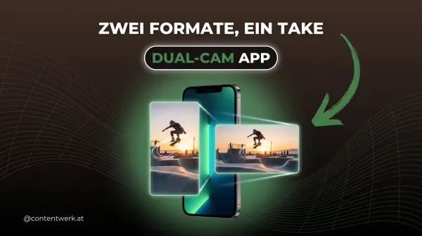 Smartphone nimmt gleichzeitig ein Hochformat- und ein Querformat-Video auf, ContentWerk Cover.