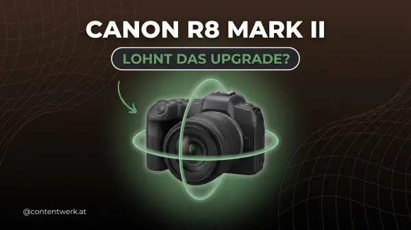 Canon R8 Mark II Upgrade für Video: spiegellose Kamera mit Stabilisator-Ringen als 3D-Grafik