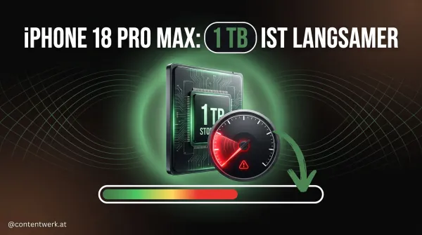Speicherchip mit abfallender Tempoanzeige: iPhone 18 Pro Max mit 1 TB schreibt langsamer