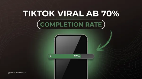 TikTok Completion Rate 2026 Grafik zeigt 70 Prozent Fortschrittsbalken für virale Reichweite