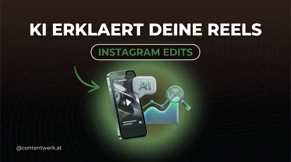 Instagram Edits KI-Assistent analysiert Reels: Smartphone mit Chatblase und steigender Kurve
